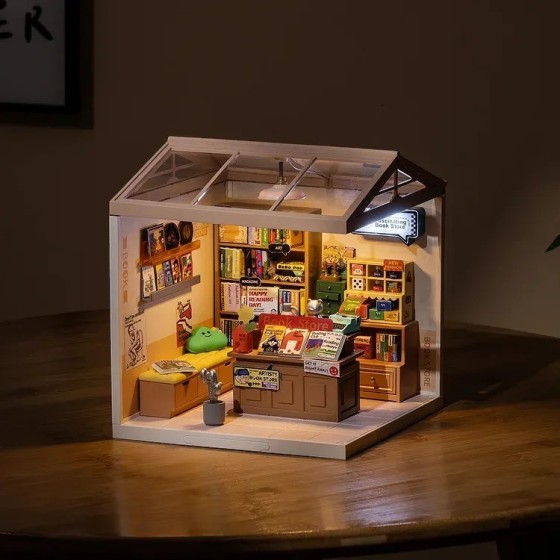 Maquette en bois - Maison miniature avec LED